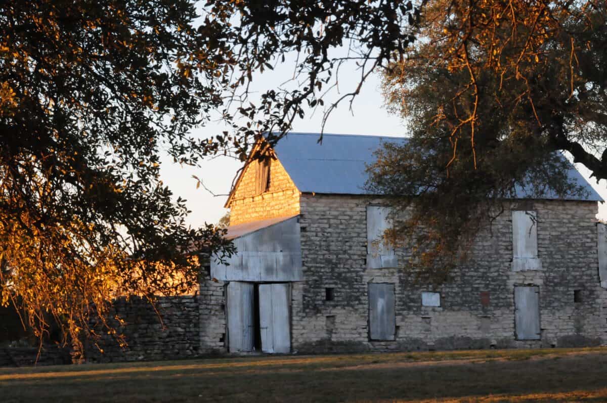 This large stone building is the original barn built at the Carl and Sedsel Qustad place in Norse District, Bosque County.