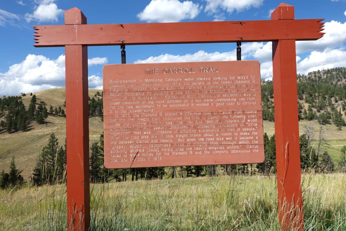 HIstoric marker showing the Carroll Trail in Meagher County, Montana.